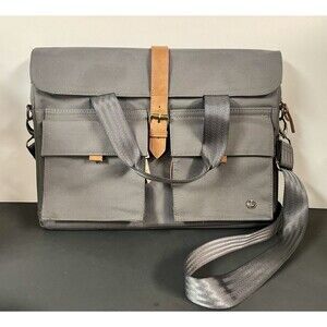 Primary Collection Gray Canvas Messenger Bag Faux Leather Trim Crossbody